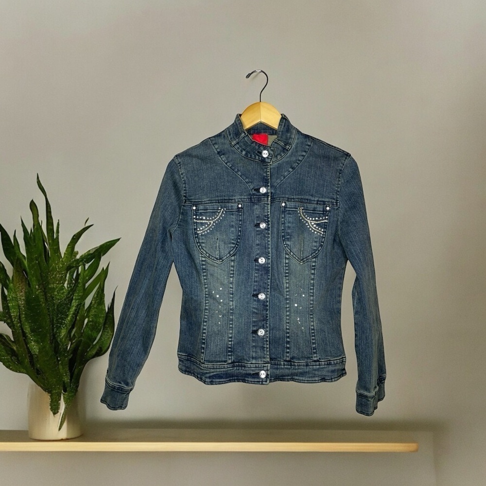 Very Vera Rhinestone Jean Y2K Jacket Petite Medium